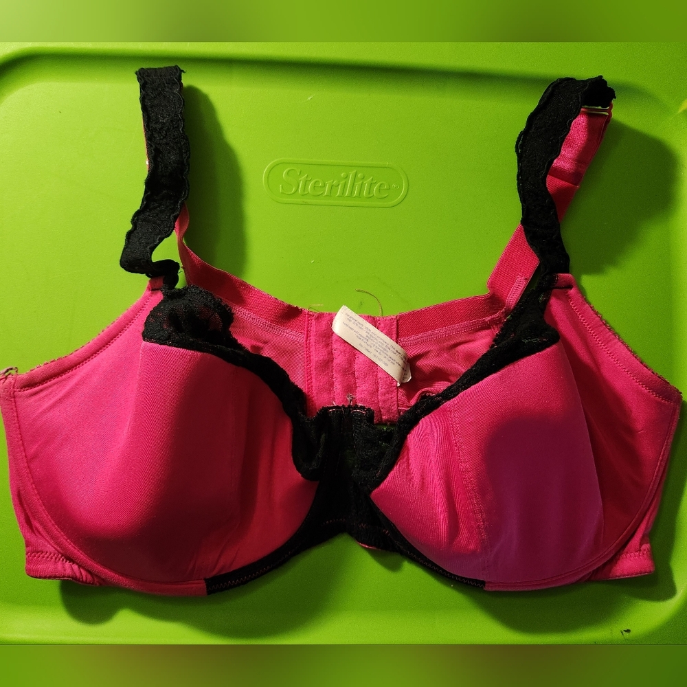 Pink and Black Lace Trim Bra
